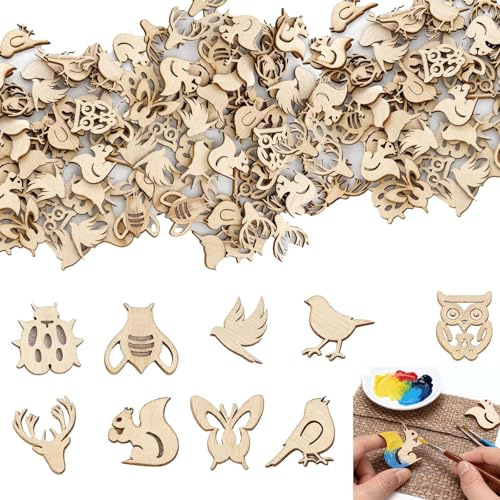 Tier Holz Bastel Set 150 Stück – DIY Deko Holztiere 30mm – Natur Holzformen für Kinder & Erwachsene – Tierfiguren zum Basteln für Weihnachten, Hochzeit, Geburtstag, Wanddeko – 3mm dick