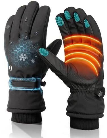 FURTALK Winter Gloves for Men Women Waterproof Windproof Cold Weather Touchscreen Warm Ski Snow Outdoor Work Fleece Lined Black,Medium