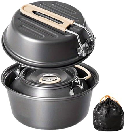 Generico Set da Cucina per Campeggio, Set da Campeggio con Pentole Padelle e Caffettiera, Attrezzatura Esterna per Cucina Caccia Trekking Picnic BBQ Famiglia