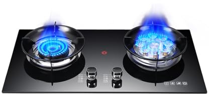 Piano cottura a gas efficiente a 2 fuochi, griglia in ghisa, con protezione contro la fiamma, fornello da tavolo a GPL, for casa e giardino(LPG)