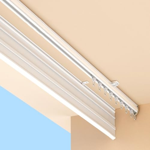 Dubbla gardinstångfästen, aluminiumkapplådor för mörkläggningsgardiner, fönsterkornbrädor, unika gardinspårhållare, eleganta gardintillbehör