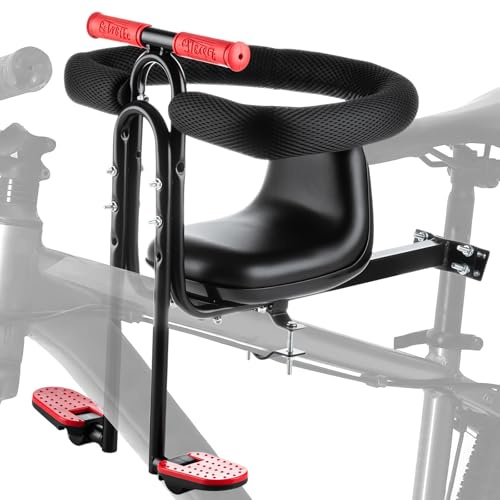 MindWissUp Kids Bike Seat Front Mounted, Detachable Bike Chair for Child with Armrests Foot Pedal Guardrail Bicycle Seat for 45 lbs Toddler Compatible with All Adult MTB