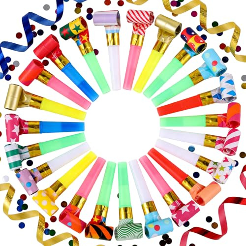 30 PCS Party Blowouts Squawkers Noisemakers Colorful Party Blowers Birthday Blow Horns New Years Whistles for Family Gatherings Squawker