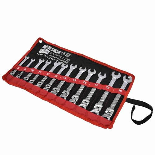 AUNMAS Jeu de 12 Clés à Cliquet en Acier chromé avec Tête Rotative à 180 Degrés, Parfait pour les Amateurs de Bricolage et les Professionnels Travaillant dans des Espaces Restreints (tête mobile)