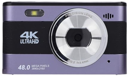 Lazmin112 Fotocamera Digitale, Fotocamera Compatta 4K 48MP con Zoom 18X con Schermo da 3 Pollici, modalità Webcam, Rallentatore, Time Lapse, Riconoscimento Facciale, Miglioramento della (PURPLE)