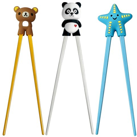 3 Paar Essstäbchen Hilfe, Essstäbchen für Anfänger mit Panda, Frosch und Dinosaurier Design, Praktisches Hilfen Set für Sushi Sushi Stäbchen Hilfen Leicht Zu Lernen Stäbchen Hilfe (Stil b)