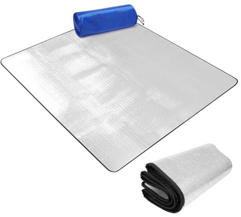 RANJIMA Aluminium Isomatte Camping, Camping Bodenmatte aus Aluminiumfolie, Alu Isomatte Schaummatten 200x200 cm, Faltbare Aluminium Camping Schlafmatte,Thermomatte Kompakt Leich für Camping Yoga Sport