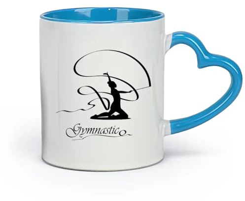 DEBINGY Taza de café de cerámica con cinta de gimnasia rítmica para niñas, deporte y escuela (320 ml) para capuchino, latte macchiato, té y espresso azul.