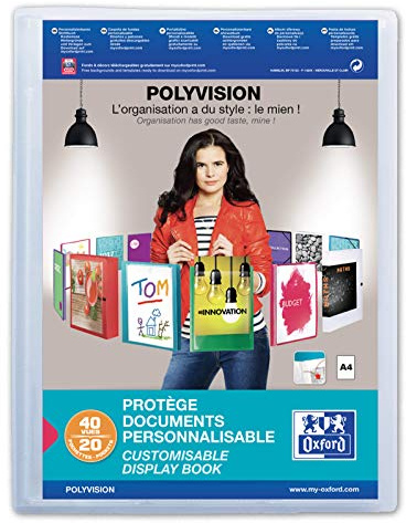 Oxford 100206088 plast-visbok polyvision DIN A4 anpassningsbar presentations-bok mapp med 20 insydda omslag färglös