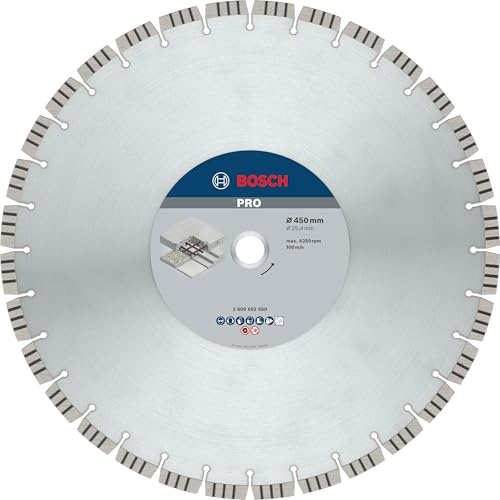 Bosch 1x PRO Concrete Diamond Disc f. Table/Petrol Saws 25.4mm | for Concrete, Reinforced concrete, Ø 450 mm, Professional Accessory Table Circular Saw, Petrol Saw