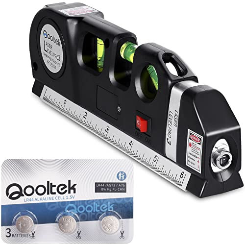 Qooltek Laser Wasserwaage, Multifunktionale Lasermessung, Vertikale horizontale Laserlinien kreuzen, 2,5m / 8Fuß Maßband, 16cm / 6 Zoll Metalllineal