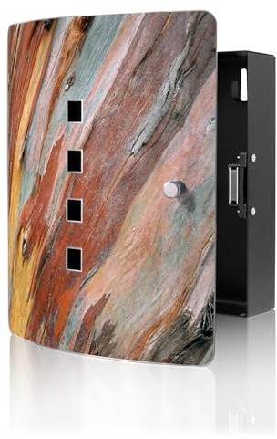 banjado Design Schlüsselkasten aus Edelstahl für 10 Schlüssel - Schlüsselschrank zur Schlüssel Aufbewahrung 24 x 21,5 x 7cm groß mit praktischem Magnetverschluss - Motiv Coloured Wood