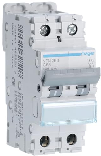 disjoncteur hager - 2 pôles - 63a - 6ka - courbe c - vis / vis