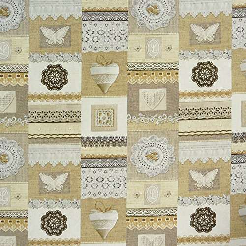 Dekostoff Patchwork Landhaus Spitze braun creme