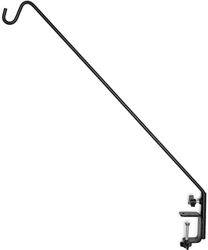 Ashman Heavy Duty Deck Hook - 37 Inch Double Forged Metal Pole & Non-Slip Clamp, 360 Degree Swivel, Ideal for Bird Feeders, Planters, Suet Baskets, Lanterns, & Wind Chimes