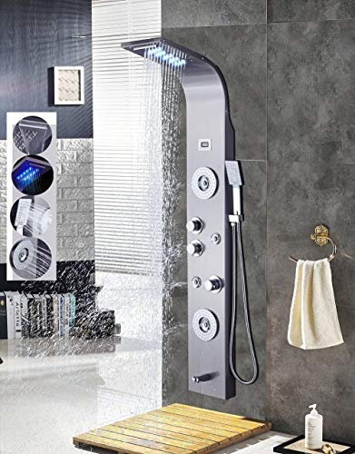 LED Duschpaneel aus rostfreiem Edelstahl mit Temperaturanzeige und 2 Massagefunktionen Farbe: (Chrom)