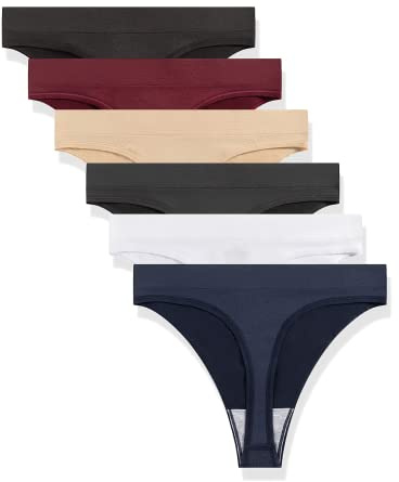 GRANKEE Women's High Waisted Breathable Seamless Thong Panties,No Show Workout Underwear,Comfortable Cotton Crotch,6 Pack(BWSNRG 6 Pack L)