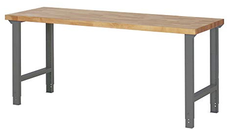 STIER Höhenverstellbare Werkbank Premium, 200x70x79-114cm, pulverbeschichteter Stahl und Buche, perfekt für vielseitige, ergonomische Arbeitsplatzgestaltung in Werkstätten