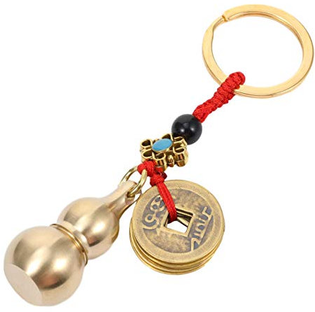 Gourde Chinoise WU Lou Porte-Clés avec des Pièces de Monnaie Feng Shui Ornement Calebasse Porte-Clés Décorations pour Réussir en Toute Sécurité Richesse Et Bonne Chance