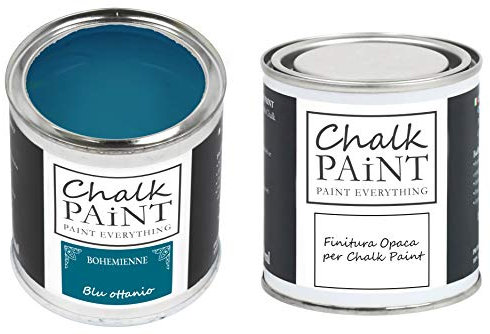 CHALK PAINT EVERYTHING Blu Ottanio & FINITURA - Kit Pronto Vernicia e Proteggi (250 ml + 250 ml)
