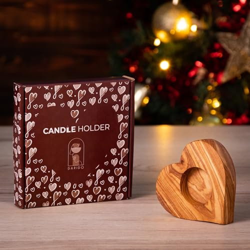 DARIDO Bougeoir en Bois d'Olivier, Cœur 10x10x2cm, Porte Bougie Chauffe Plat Décorative Fait Main, Décoration Romantique pour Mariage, Salle de Bain, Dîner aux Chandelles, Idée Déco, Cadeau Christmas