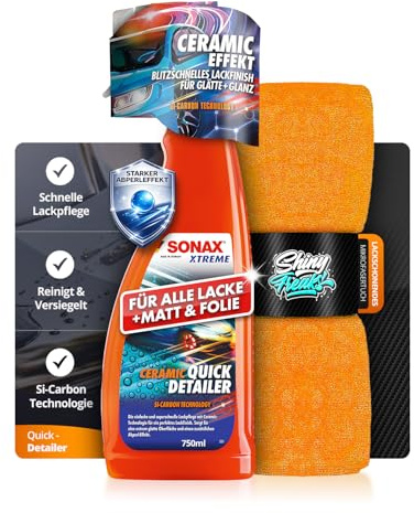 Shiny Freaks Versiegelungs Set: Sonax Xtreme Ceramic Quick Detailer Auto Versiegelung Lackpflege 750ml hochwertige Allzweck Mikrofasertücher | 2-teiliges Sparset