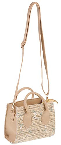 Amosfun Einkaufskorb Stroh Strand Tasche Schultertasche Strandkorb Strandtasche Damen Sommer Handtasche Frauen Weben Eimer Tasche Basttasche Crossbody Tasche für Reise Schule Arbeit Einkaufen