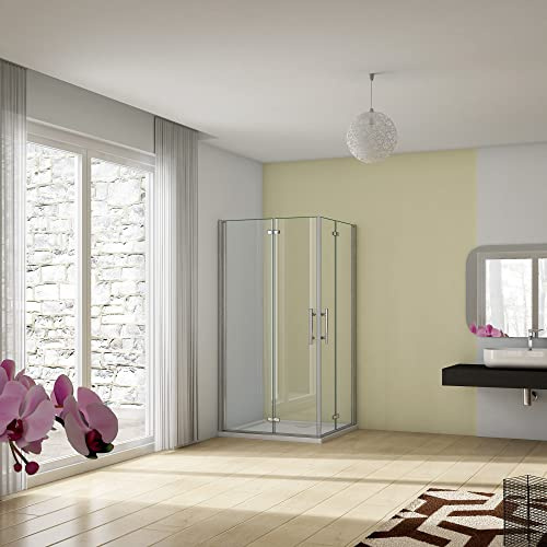 Ducha Casa 70x90x195cm Mampara de ducha angular plegable con bisagra cuatro hojas, 6mm cristal templado antical, marco de aluminio cromado