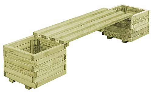 TEWTX7 Gartenbank mit Blumenkasten 196 x 40 x 36 cm Garten Holz Bank Sitzbank Parkbank mit Pflanzkasten Garten Holzbank Kiefernholz Imprägniert