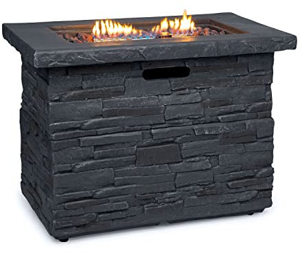 Blumfeldt Anafi Gas-Feuerstelle, Heizstrahler Gas mit 40.000BTU/13kW, Feuerstelle mit Abdeckung, Edelstahlbrenner, Heizstrahler & Feuerstellen, dunkelgrau