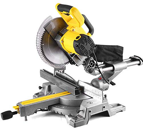 Tronzadora e ingletadora I función de tracción y corte transversal, 1800W, hoja de sierra Ø 255 mm, ancho de corte 305 mm, cabeza de sierra orientable a ambos lados e inclinable hacia la izquierda