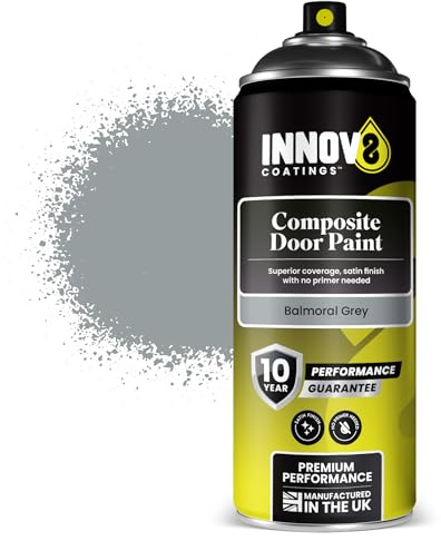 INNOV8 COATINGS COMPOSITE DOOR SPRAY PAINT - DIY - NO PRIMER OR TOP COAT - SATIN - 1 x 400 ml - AEROSOLS - Professional Standard - Fast Dry - BALMORAL GREY - EXTERIOR FRONT DOOR PAINT