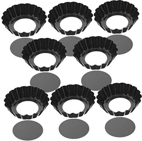 8pcs Mini Tart Pans Carbon Steel Baking Molds Black | Egg Tart Style, Excellent Heat Conductivity, Evenly Baking, Family Dinner and Friends Gathering