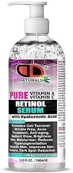 Retinol Serum, Anti Aging Serum for Face + Acne Treatment Face Serum Retinol Serum for Face with Hyaluronic Acid + Vitamin C Retinol Serum High Strength for Face by Satin Naturel (500ml Pump)