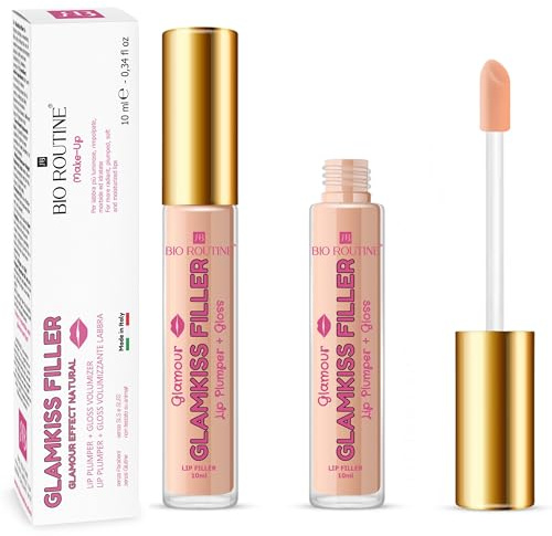 Glamkiss Filler Lip Plumper & Gloss - feuchtigkeitsspendender Lippenbalsam - 2 verschiedene Hyaluronsäure, Chili, Peptide, Serum, Vipera-Gift Lipgloss, Volumengebend Vitamin E 10 ml