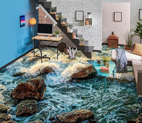 Benutzerdefinierte Selbstklebende Boden Wandtapete 3D-Wellensteine, 400 x 280 cm 3D Boden Wandaufkleber Removable Decals Vinyl Art Wohnzimmer Dekore Wandtattoo