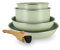 MENASTYL - Batterie de cuisine amovible revêtement antiadhésif céramique sans PFAS/PTFE - 2 poêles 22/26cm, 2 casseroles 16/18cm, 1 poignée - Tous feux dont induction – Alu recyclé Céladon - 6020589