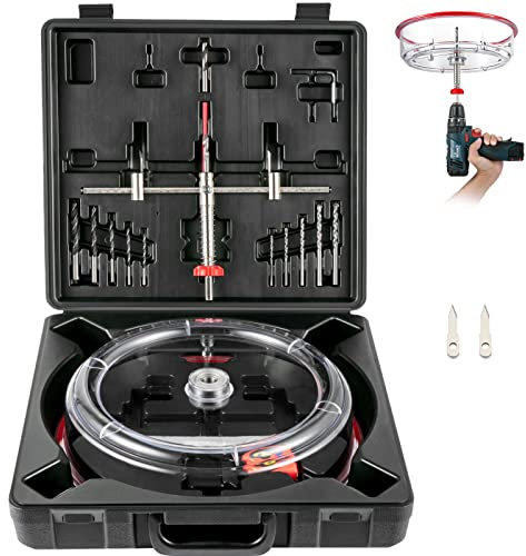 VEVOR Adjustable Hole Saw Cutter Kit, 1-5/8 to 8 (40-200 mm), Two Replaceable Pilot Drill Bits, Twin Blade Recessed Hole Saw with PC Dust Shield, for Recessed Lights, Ceiling Speakers, Vent Holes