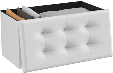 T-LOVENDO.ES Puff o Banco de almacenaje Plegable | Taburete Reposapiés Otomana | Baúl de Almacenamiento para Cama, Dormitorio, salón, Comedor o Recibidor | 38x76x38cm | Soporta 300kg.