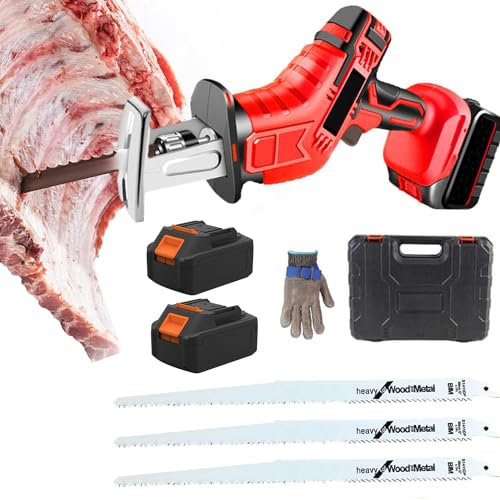 Sierra Eléctrica Para Huesos 48VF ​​3000 RPM/Sierra alternativa eléctrica con 2 baterías de 3000 mAh+hoja de sierra de 3 piezas,para filetes,muslos de pollo,chuletas de cerdo