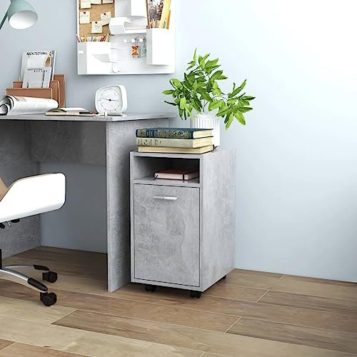 KLYEON Beistellschrank mit Rollen Betongrau 33x38x60 cm Holzwerkstoff, Aufbewahrungsschränke & Schließfächer