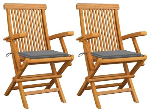 Sufrk Gartenstühle mit Grauen Kissen GartenstüHle Gartensessel Outdoor Garten StüHle Terassenstuhl 2 STK. Massivholz Teak - 3062488