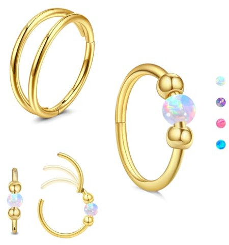 AVYRING 18G Weißer Opal Nasenring für Damen, 316L Chirurgenstahl Gold Clicker Nasenringe mit Scharnier, vielseitiger Septum-Piercingschmuck für Conch, Rook, Knorpel, Tragus und Helix Ohrringe, 10mm
