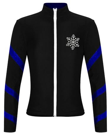 FEESHOW Kinder Mädchen Thermo Eiskunstlauf Jacke Fleece-Gefütterte Trainingsjacke Slim Fit Mit Stehkragen Für Rollkunstlauf Sport Jogging Blau 134-140