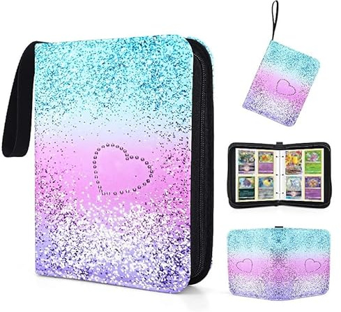 YILANJIN Sammelalbum mit 4 Fächern, Tragbar Karten Halter, Sammelkarten Mappe, Album für Sammelkarten, Karten Heft Buch, Kartenordner, Kartenhalter für Mädchen, Kinder