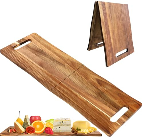 Tabla de embutidos grande de acacia, tablas plegables con asas para viaje, 83 x 30 cm, para servir charcutería con alimentos y aperitivos