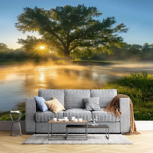 JEDTAKCT 300X210Cm Seidetapete Seewaldtapete Elegance Tapete Im Sonnige Landschaft Design Tapete Wandtapete Wohnzimmer Schlafzimmer Flur Strukturtapete