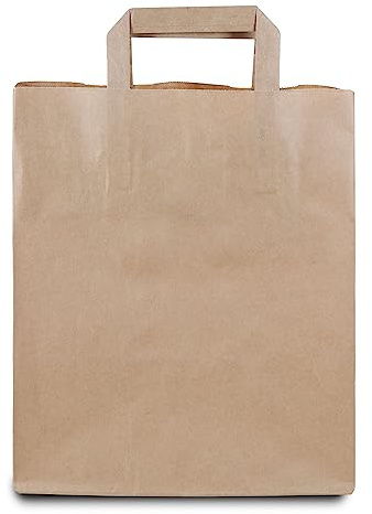 Commerline 50 Stück Braun Papiertüten mit Henkel, 26+20x28 cm, Geschenktüten für Verpackungen und Geburtstag, Papiertaschen Groß für Einkaufen, Tüten aus Kraftpapier