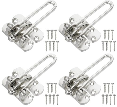 PATIKIL Door Chain Lock, 4 Pcs Door Swing Bar Lock for Home Security Front Doors and Inside Doors with 28 Pcs Screws for Home Bedroom Hotel Apartment, Silver