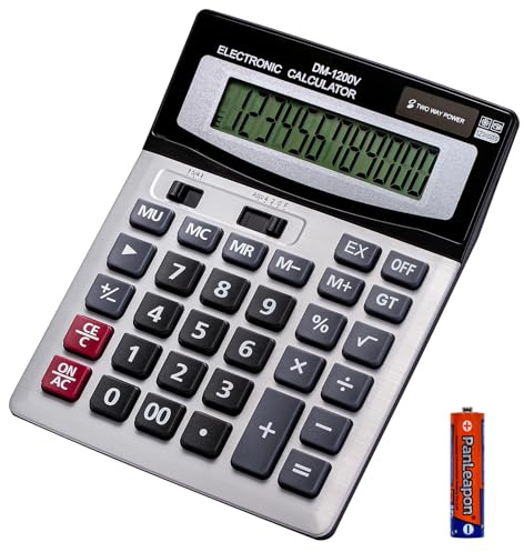 YEBMoo 12-stelliger Tischrechner mit großem LCD-Display und empfindlicher Taste, dualer Solarenergie und Akku, Standardfunktion für Büro (YE1200v)